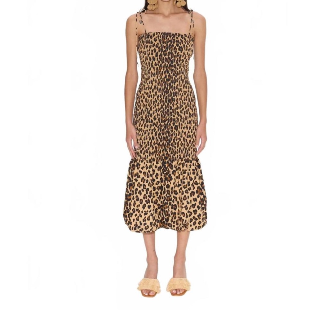 Simon Miller smocked poplin Leopard Print Midi Dress nwt